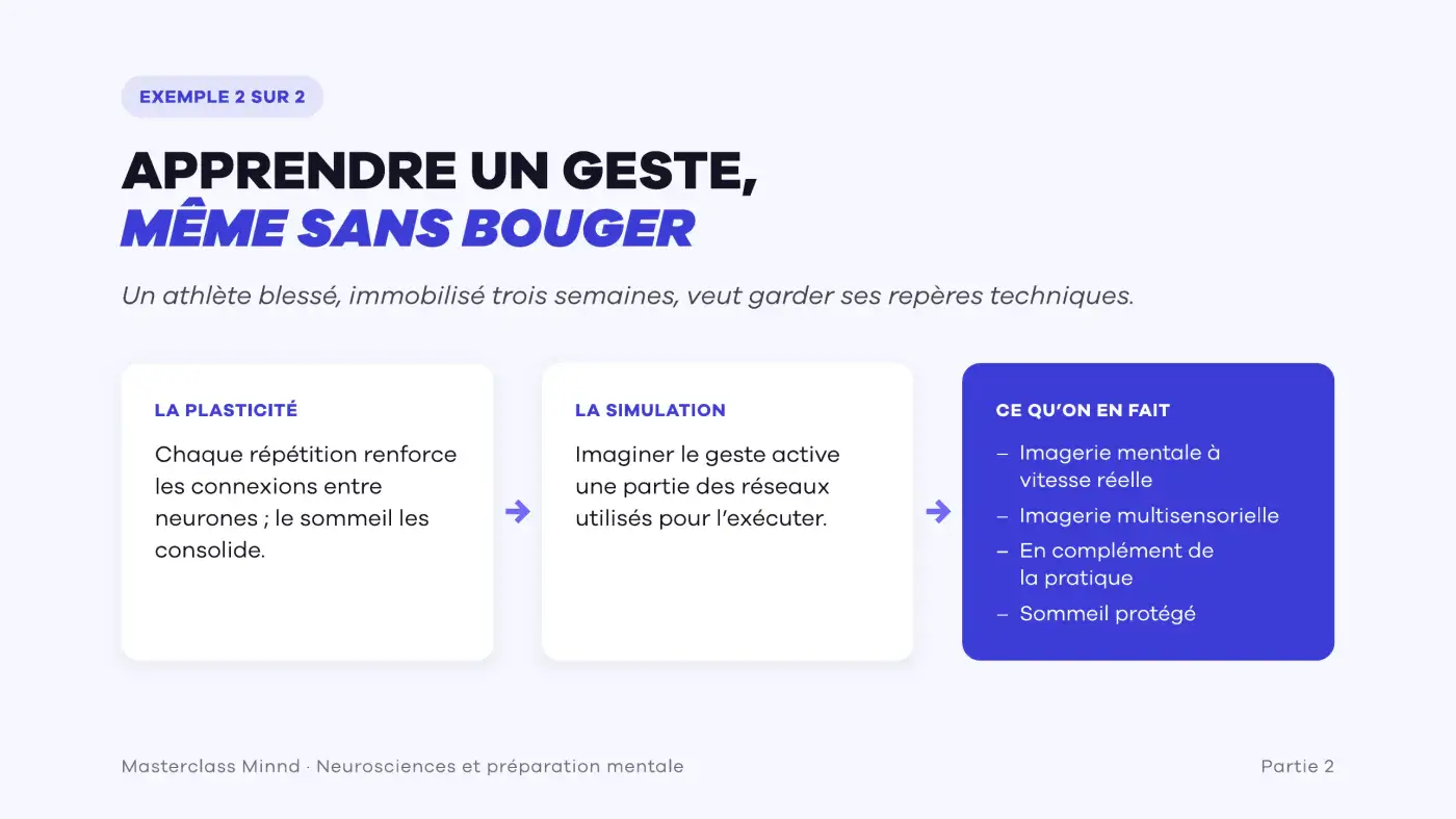 Apprendre un geste sans bouger : plasticité, simulation motrice, imagerie mentale et sommeil